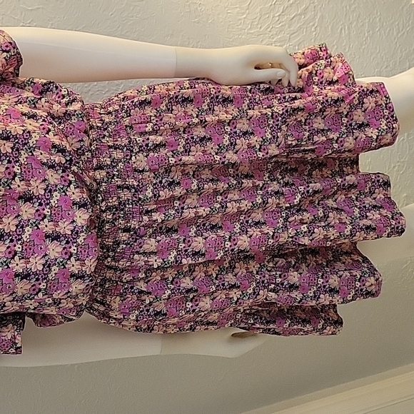 UMGEE Romantic Floral Smock Ruffle Metallic Blouson Mini Fairycore Dress - Picture 5 of 9